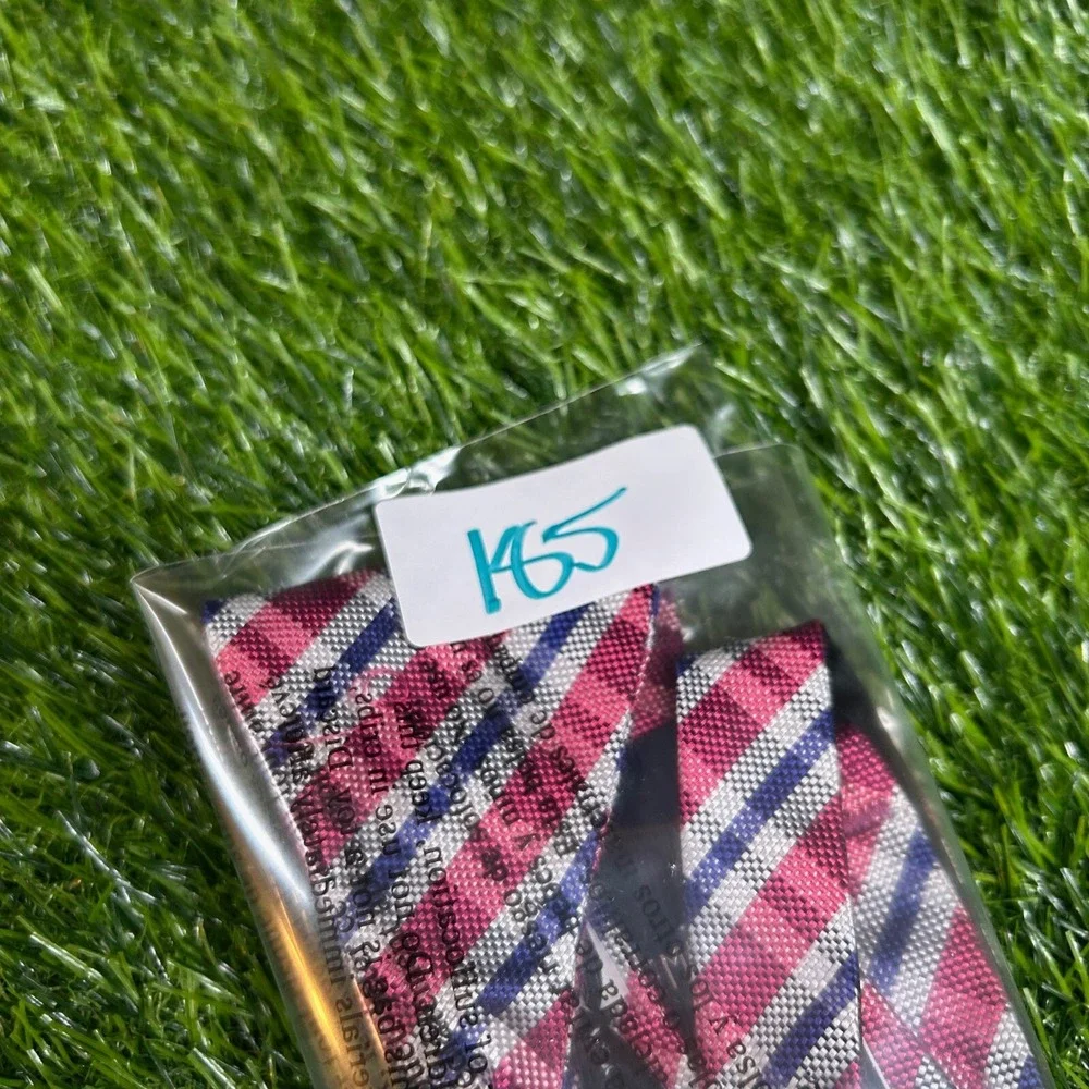 Cremieux Plaid Silk Bow Tie Mens One Size Pink Blue Self Tie Adjustable NWT
